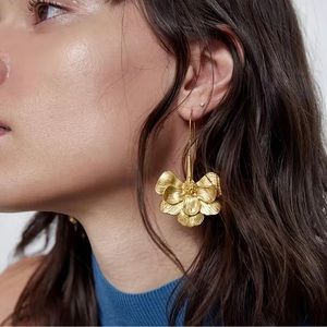 Gold Tone Gingko Leaf Fairy Earrings